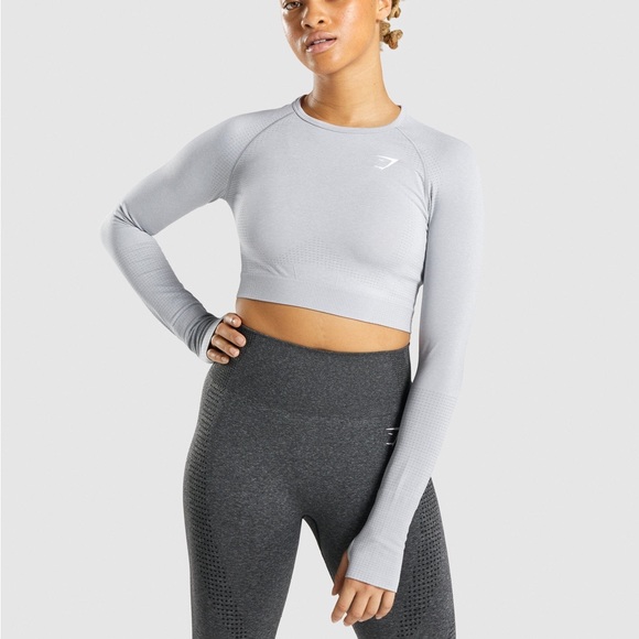 Gymshark Tops - Gymshark Women's Gray Long Sleeve Crop Top